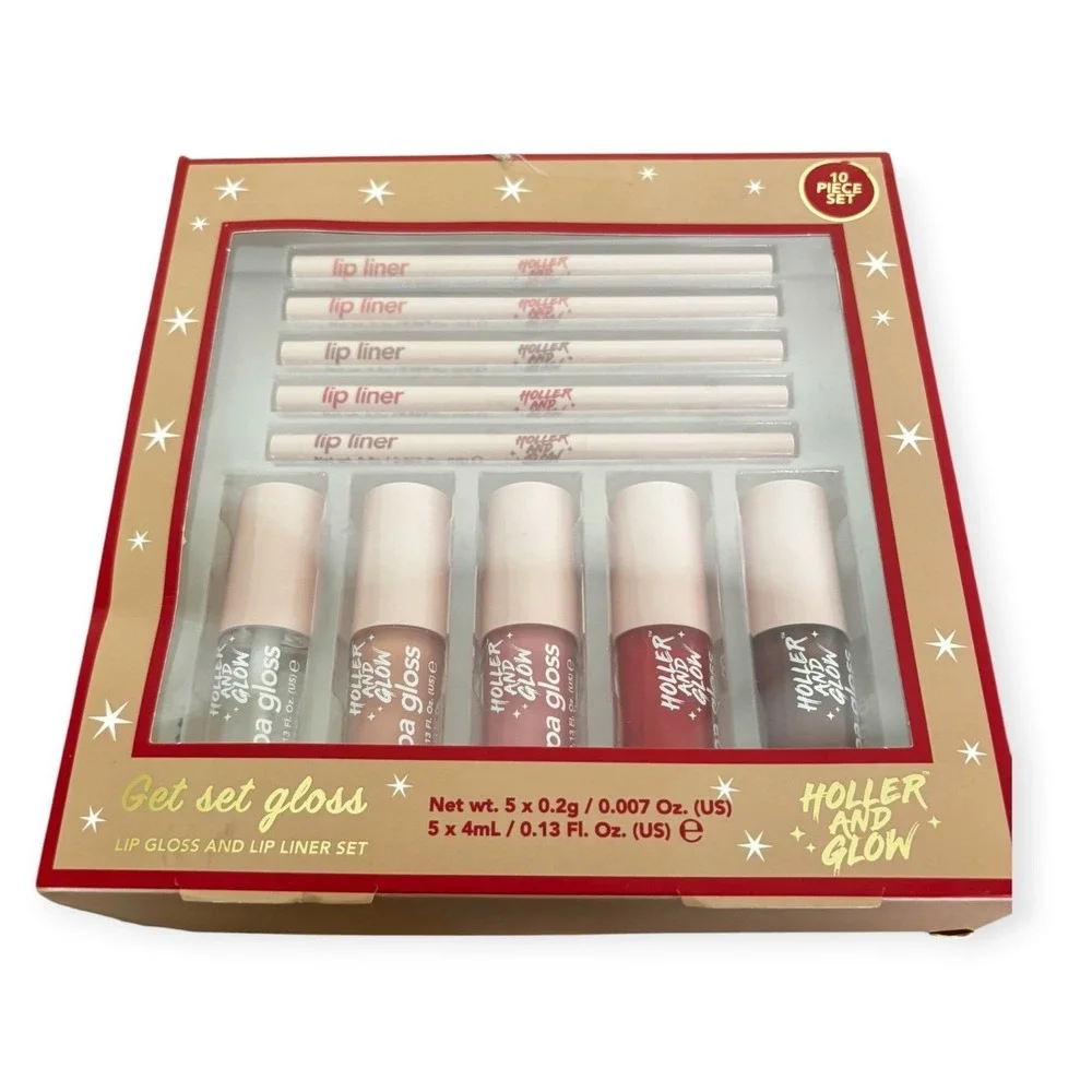 Holler and Glow Get Set Gloss 10 Piece Lip Gloss and Lip Liner Set New